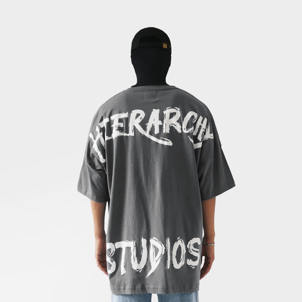 Wide Calligraphy Logo Oversized T-Shirt Grey