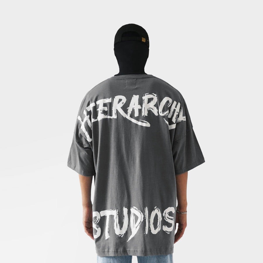 Wide Calligraphy Logo Oversized T-Shirt Grey