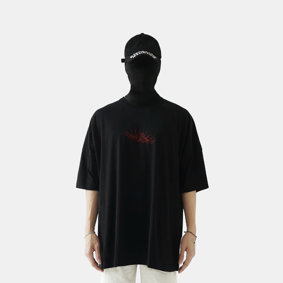Flowers Wide Spider Lily Oversized T-shirt Black