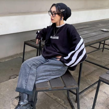 HIERARCHY STUDIOS New Error - Black Fluid Wide Oversized Knit Sweater