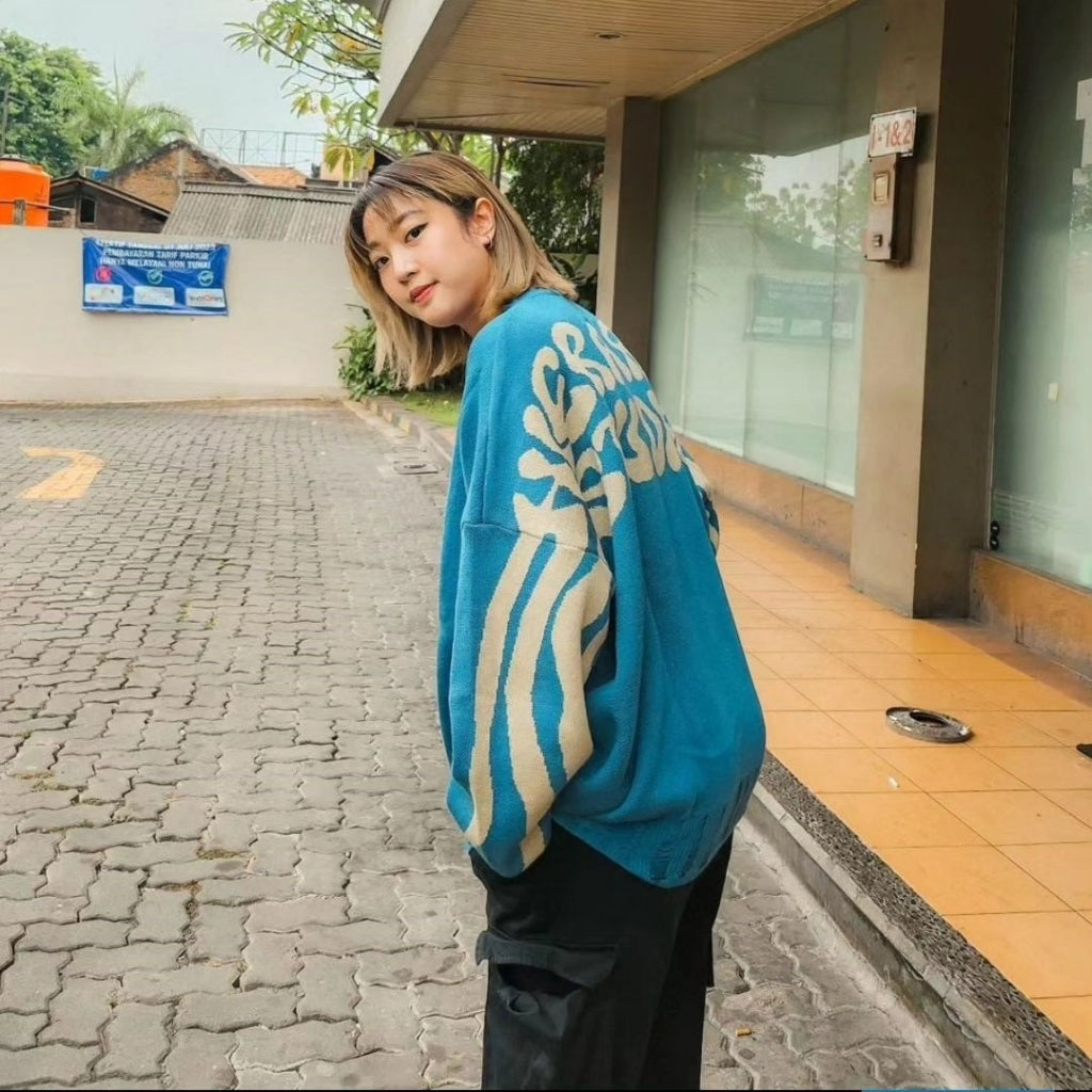 HIERARCHY STUDIOS New Error - Blue Fluid Wide Oversized Knit Sweater