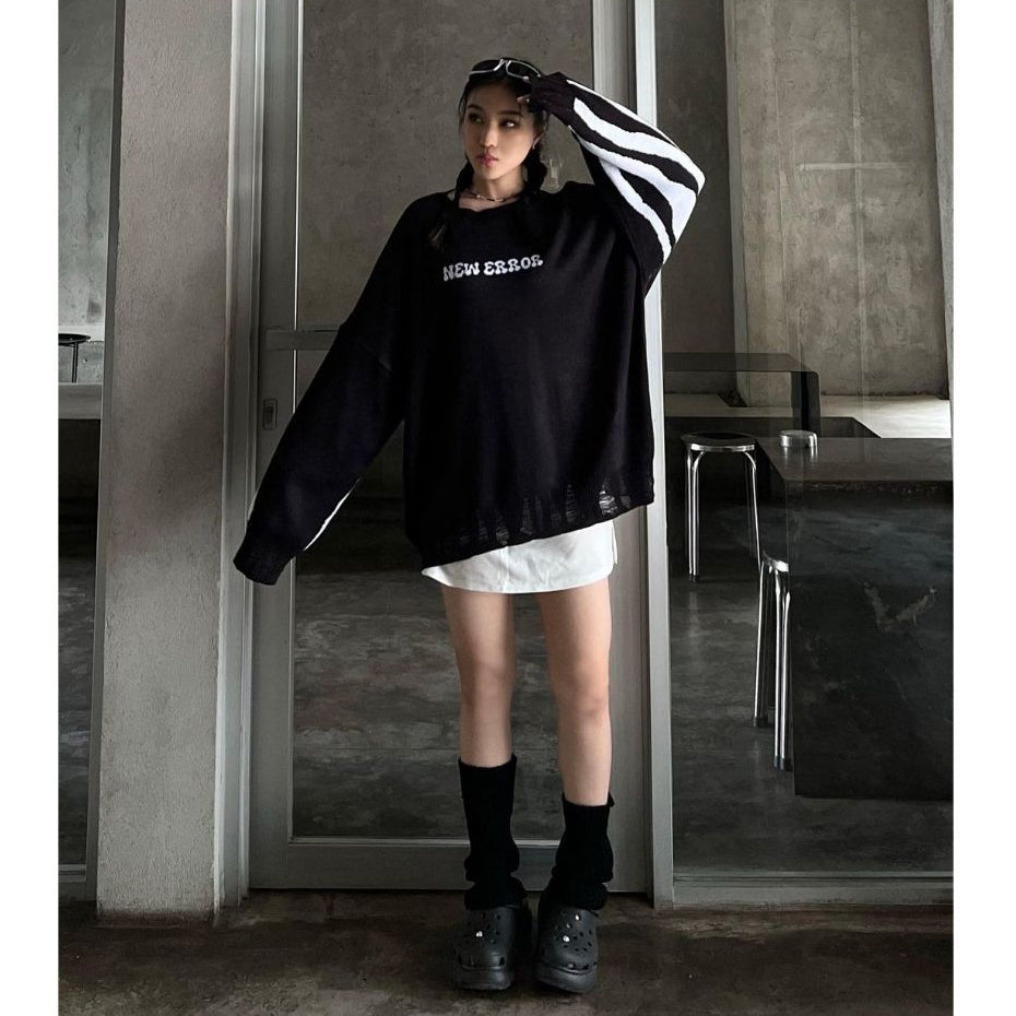 HIERARCHY STUDIOS New Error - Black Fluid Wide Oversized Knit Sweater