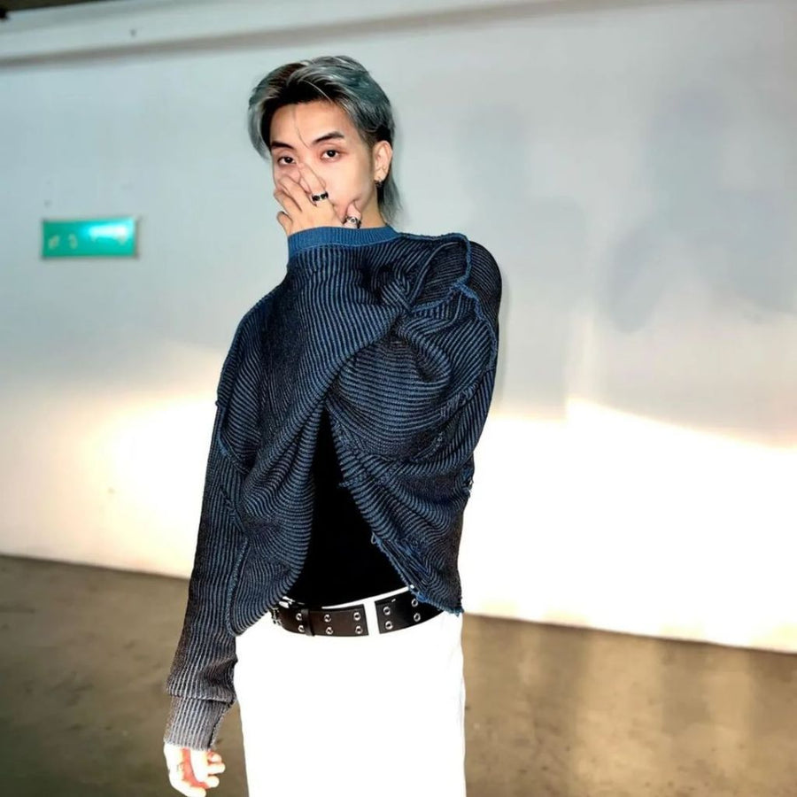 Distressed Blue Flux Oversized Knit Sweater