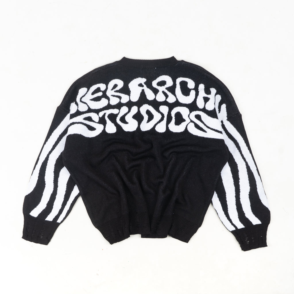 HIERARCHY STUDIOS New Error - Black Fluid Wide Oversized Knit Sweater