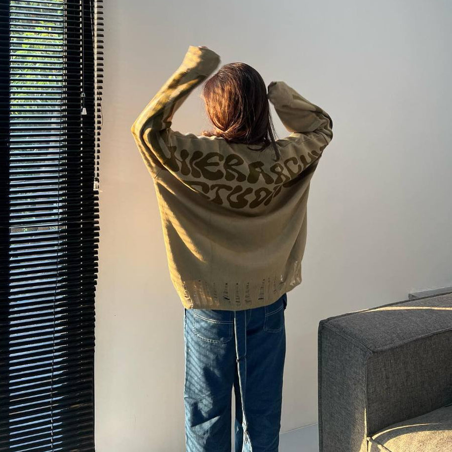 HIERARCHY STUDIOS New Error - Beige Fluid Wide Oversized Knit Sweater