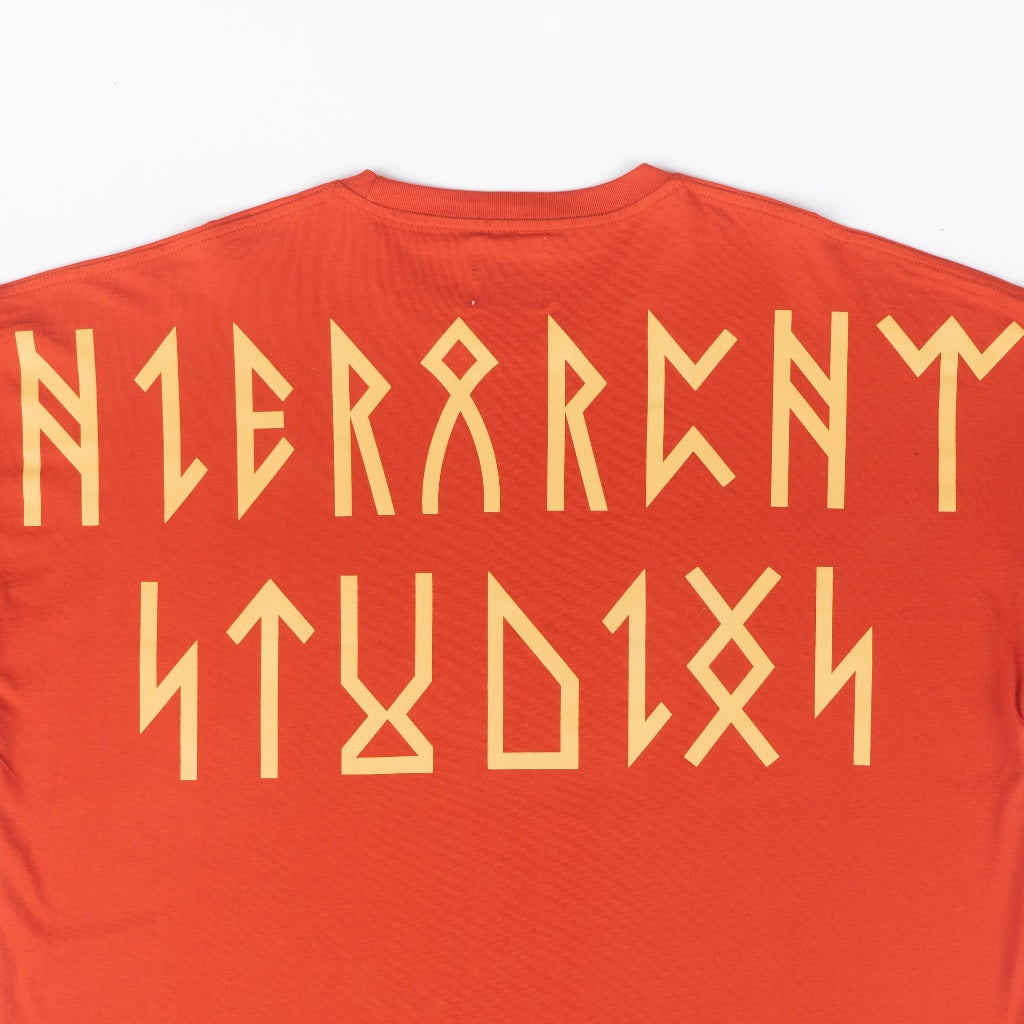 Runic Wide Logo Oversized T-Shirt Brick Red