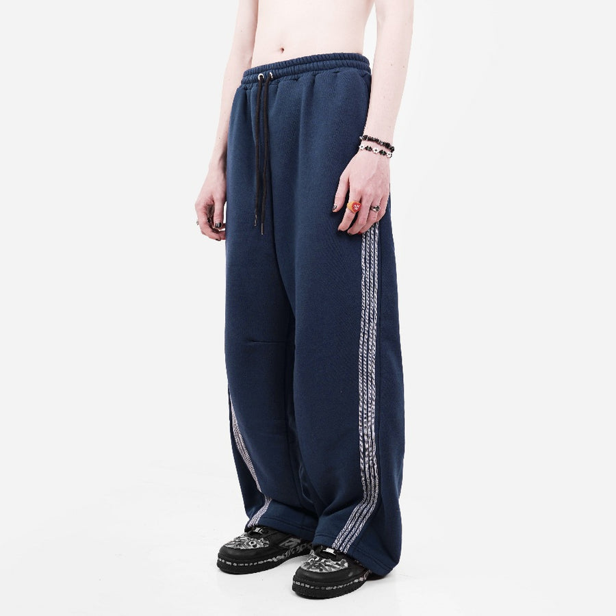 HIERARCHY STUDIOS TMTNW - Dusty Blue Four Stripes Baggy Pants