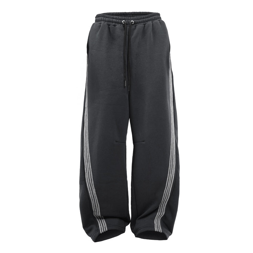 HIERARCHY STUDIOS TMTNW - Grey Four Stripes Baggy Pants