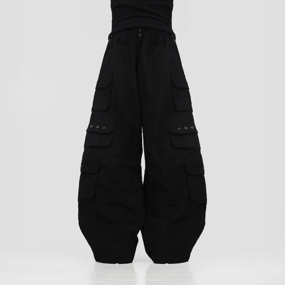 HIERARCHY STUDIOS Unsolved - Black Cargo Baggy Longpants