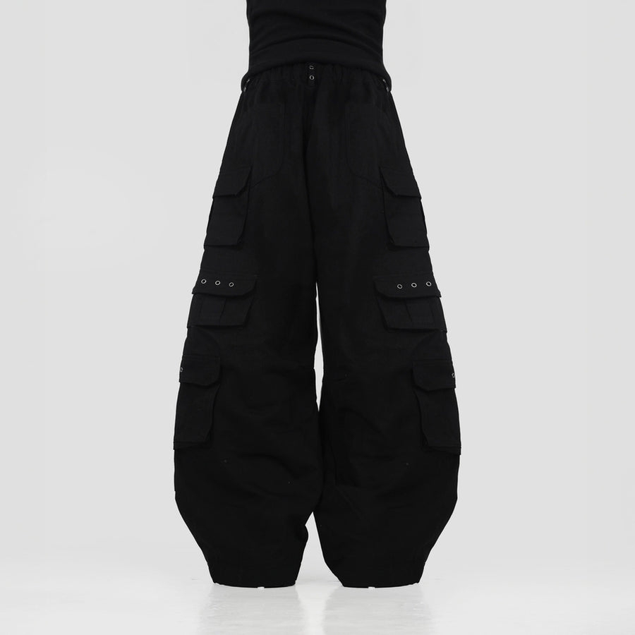 HIERARCHY STUDIOS Unsolved - Black Cargo Baggy Longpants