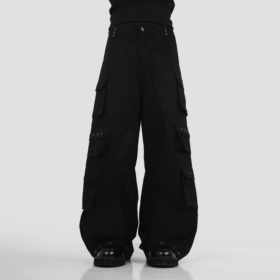 HIERARCHY STUDIOS Unsolved - Black Cargo Baggy Longpants