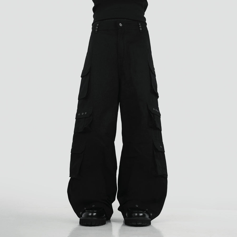 HIERARCHY STUDIOS Unsolved - Black Cargo Baggy Longpants
