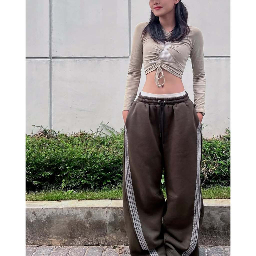 HIERARCHY STUDIOS TMTNW - Olive Green Four Stripes Baggy Pants