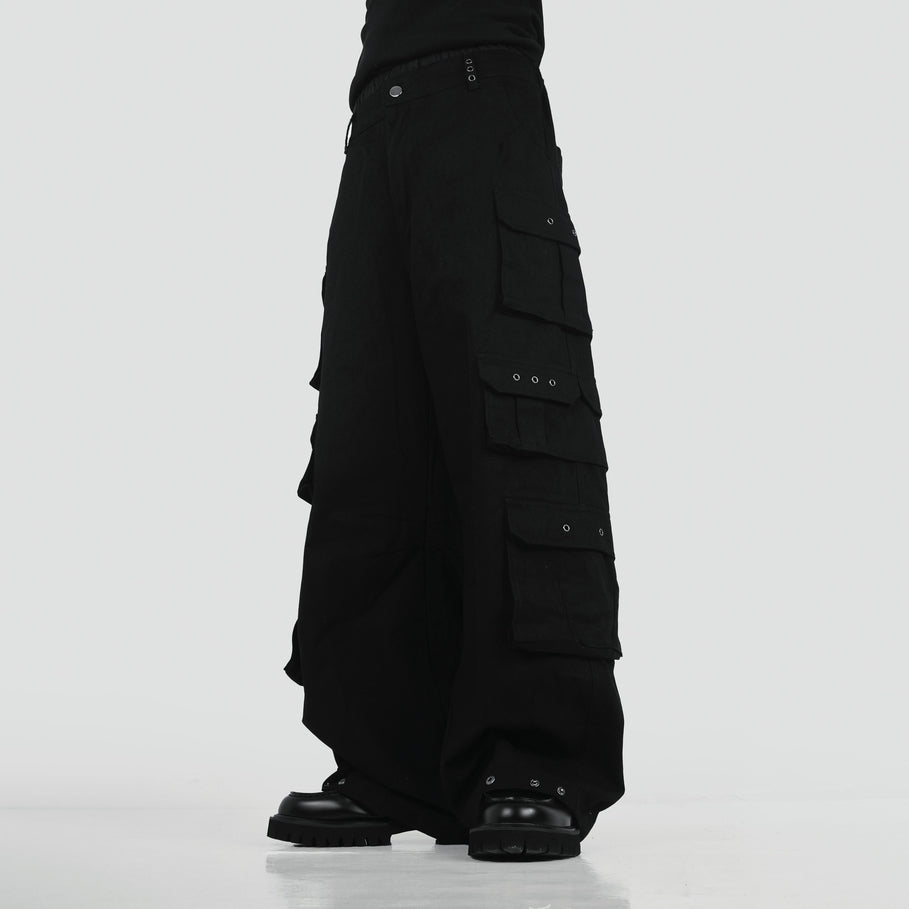 HIERARCHY STUDIOS Unsolved - Black Cargo Baggy Longpants