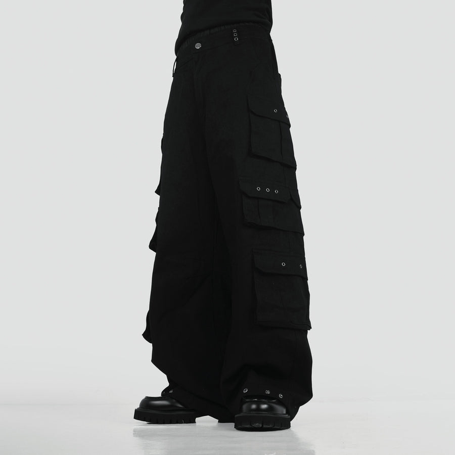 HIERARCHY STUDIOS Unsolved - Black Cargo Baggy Longpants