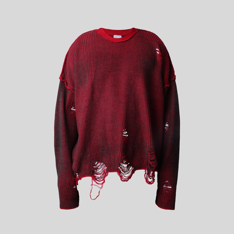 Distressed Red Flux Oversized Knit Sweater