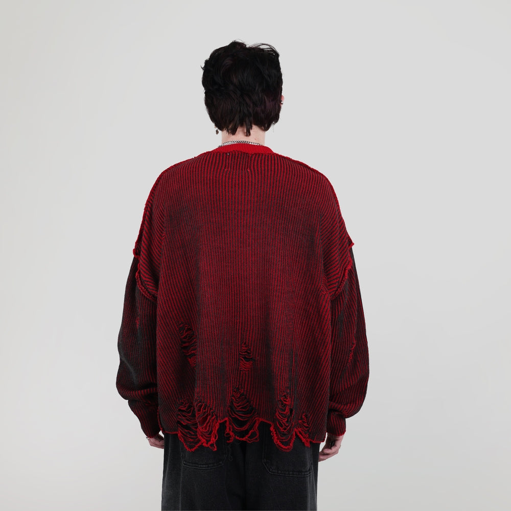 Distressed Red Flux Oversized Knit Sweater