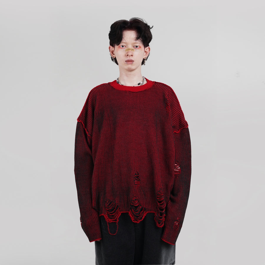 Distressed Red Flux Oversized Knit Sweater