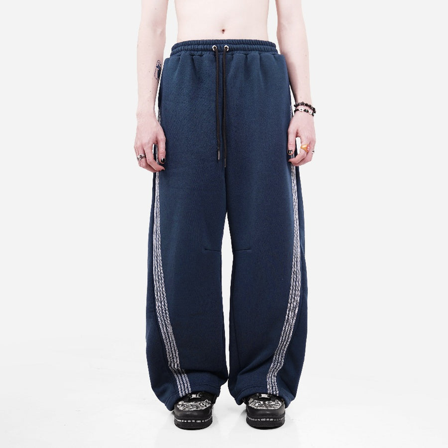 HIERARCHY STUDIOS TMTNW - Dusty Blue Four Stripes Baggy Pants