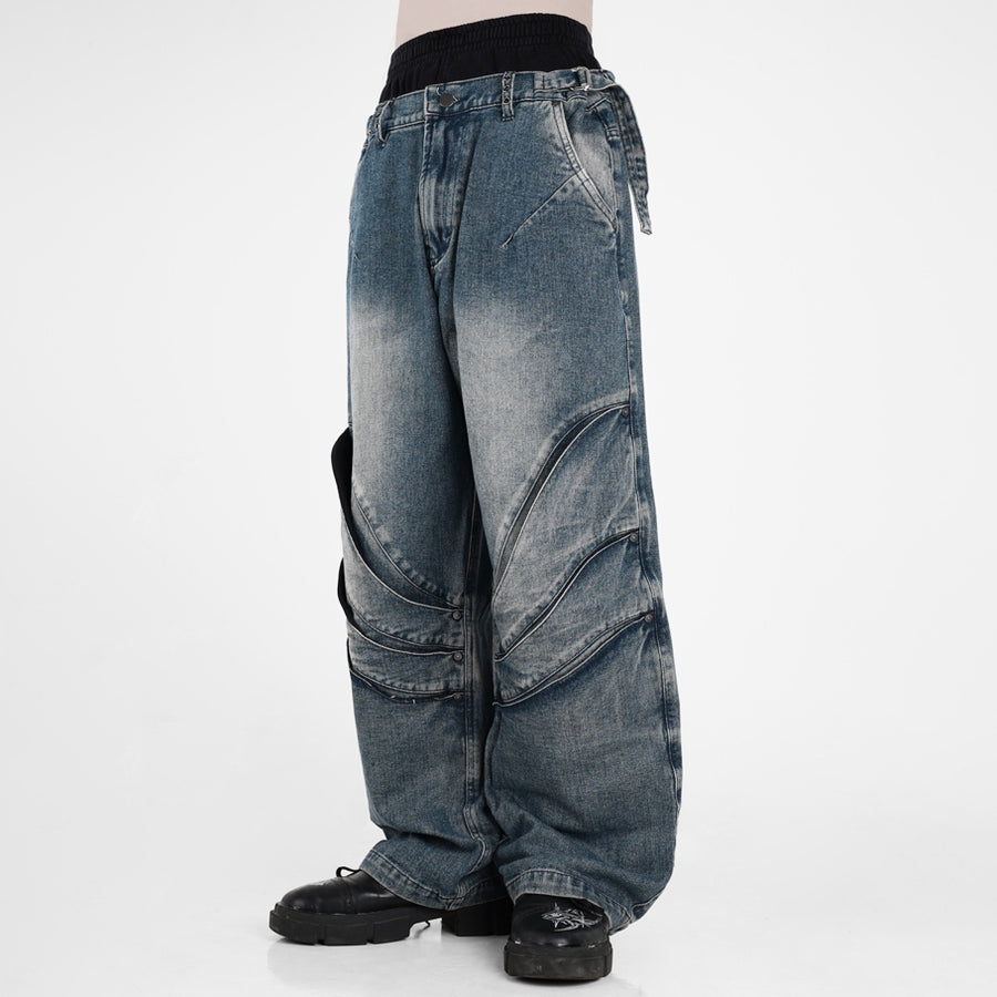 HIERARCHY STUDIOS Warrior - Washed Blue Warrior Denim Baggy Pants