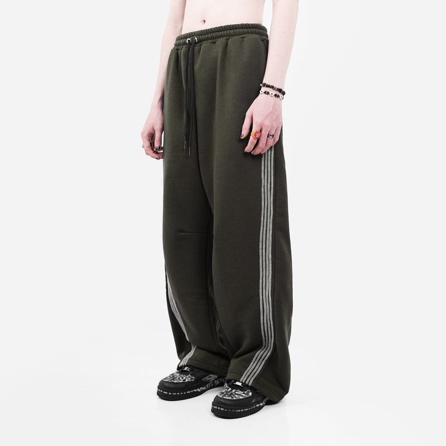 HIERARCHY STUDIOS TMTNW - Olive Green Four Stripes Baggy Pants