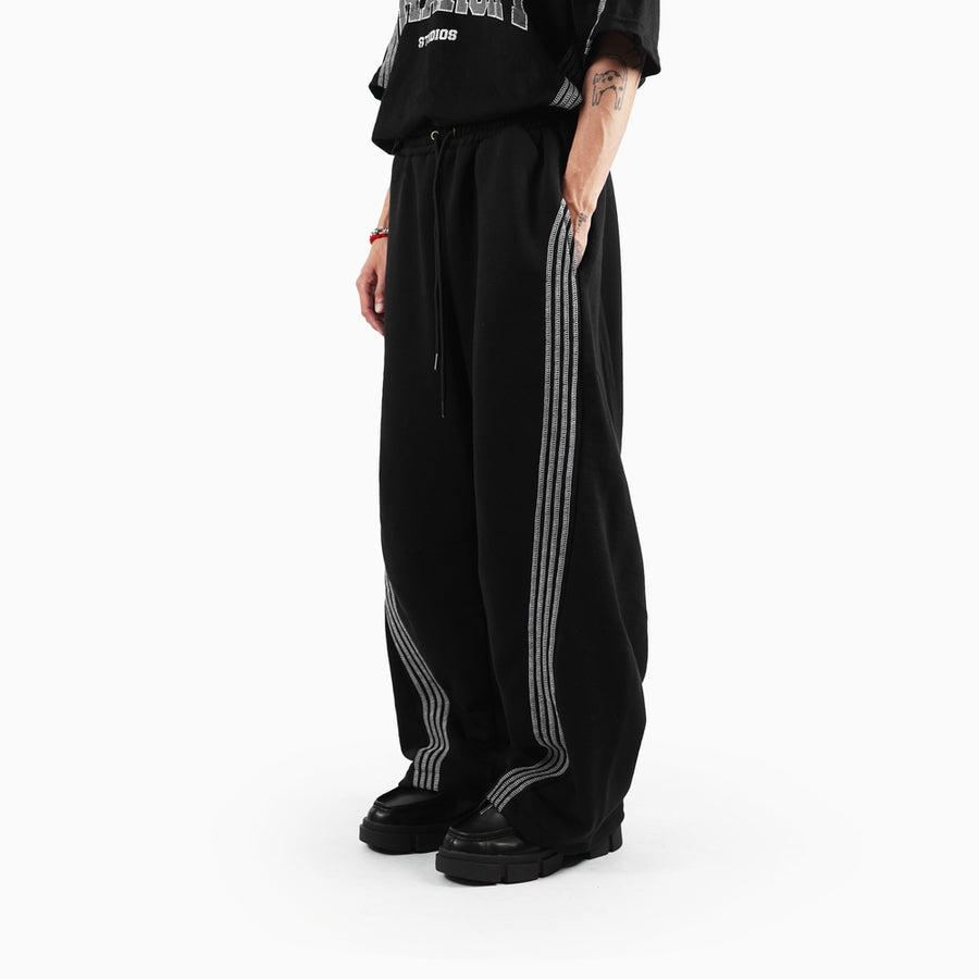 PRE ORDER Black Four Stripes Baggy Pants