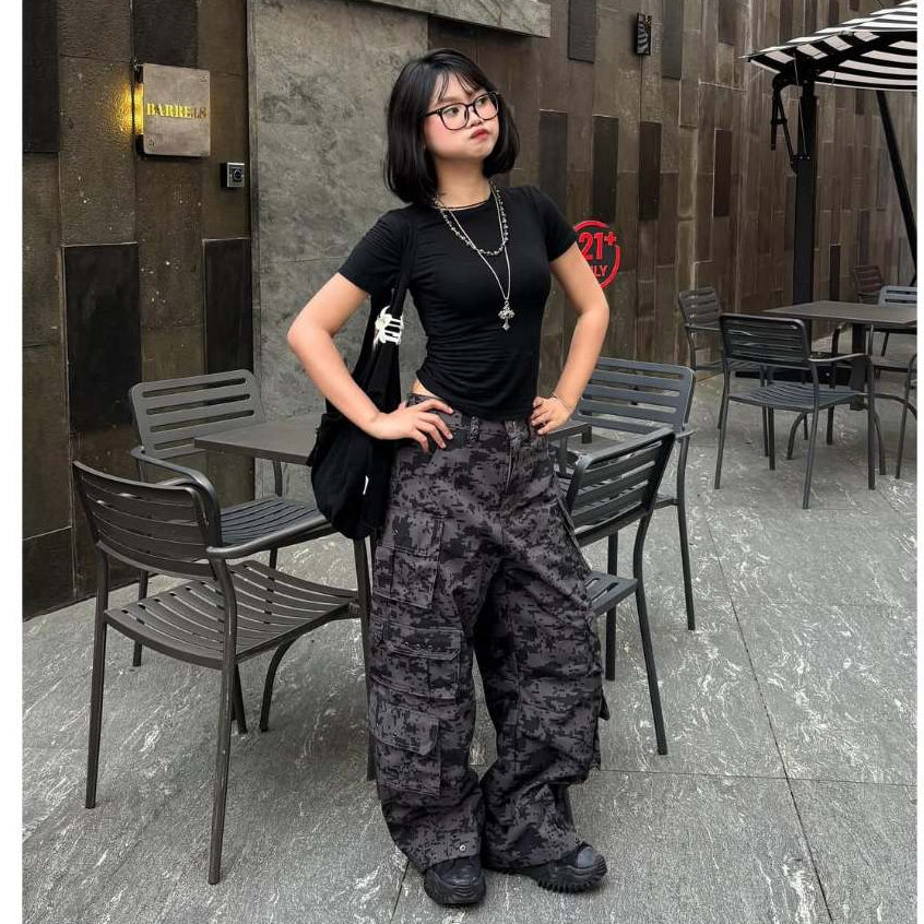 HIERARCHY STUDIOS Unsolved - Black Camo Cargo Baggy Longpants
