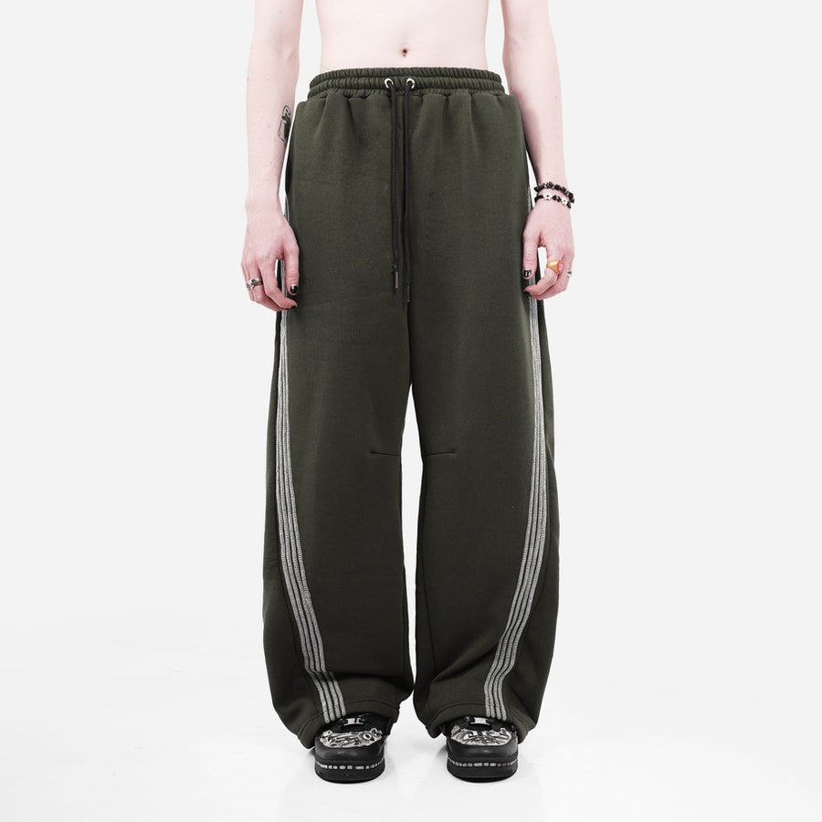 HIERARCHY STUDIOS TMTNW - Olive Green Four Stripes Baggy Pants