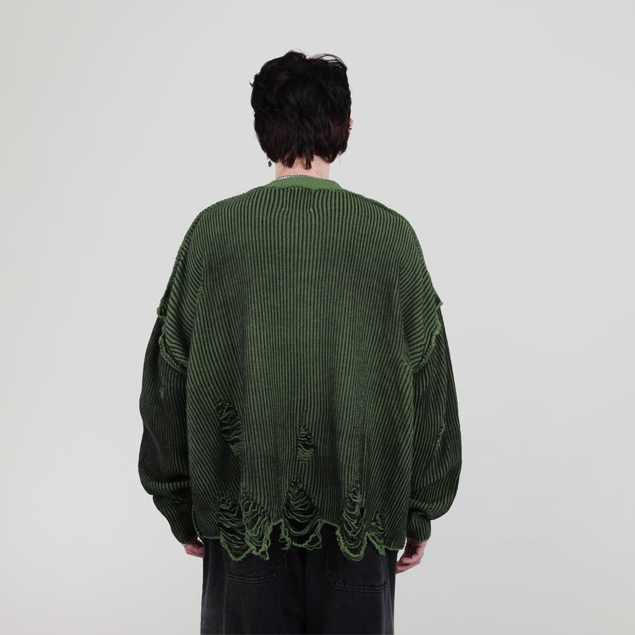 HIERARCHY STUDIOS Chroma - Distressed Green Flux Oversized Knit Sweater