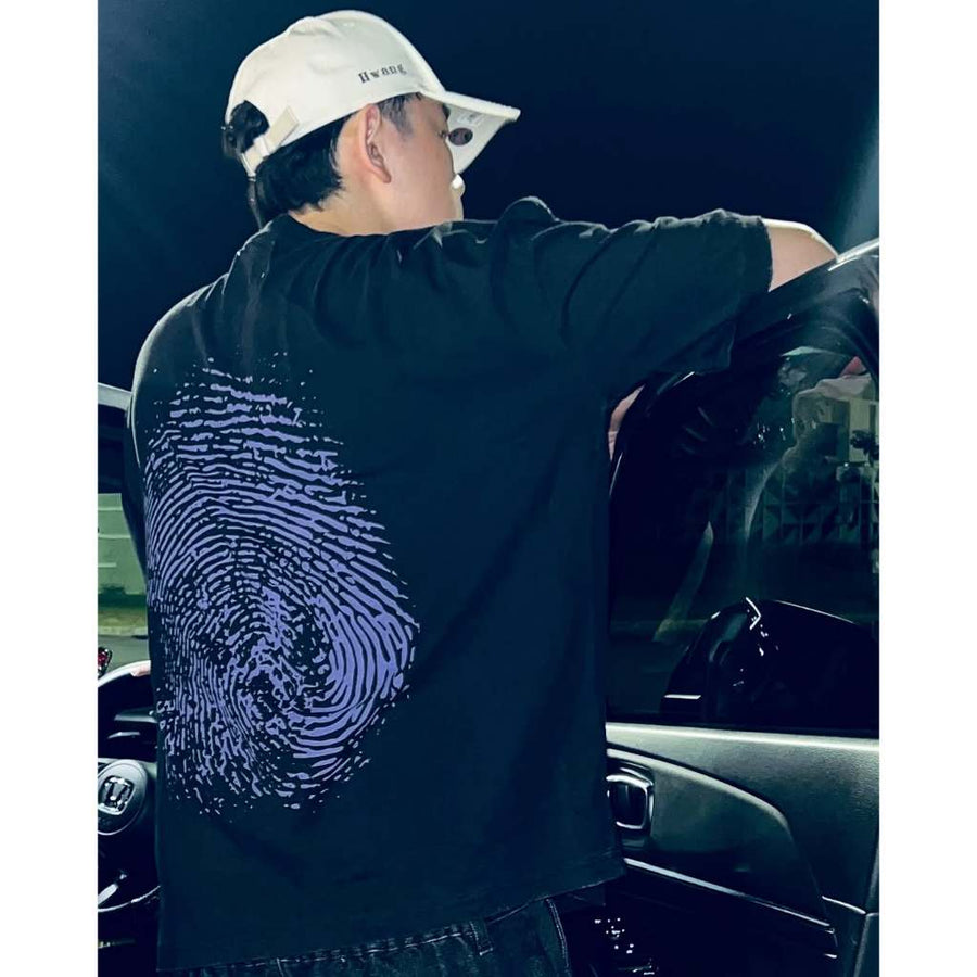 HIERARCHY STUDIOS Unsolved - Washed Black Fingerprint Boxy Oversized T-Shirt