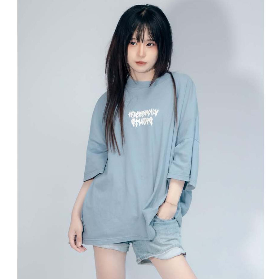 HIERARCHY STUDIOS TMTNW - Blue Burnout Wide Oversized T-Shirt
