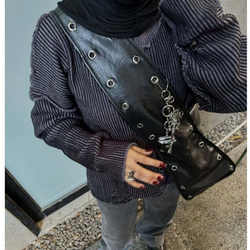 HIERARCHY STUDIOS Chroma - Distressed Dark Grey Flux Oversized Knit Sweater