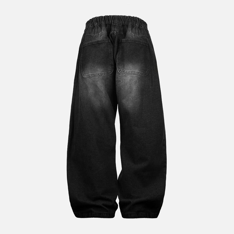Black Slant Baggy Denim Pants