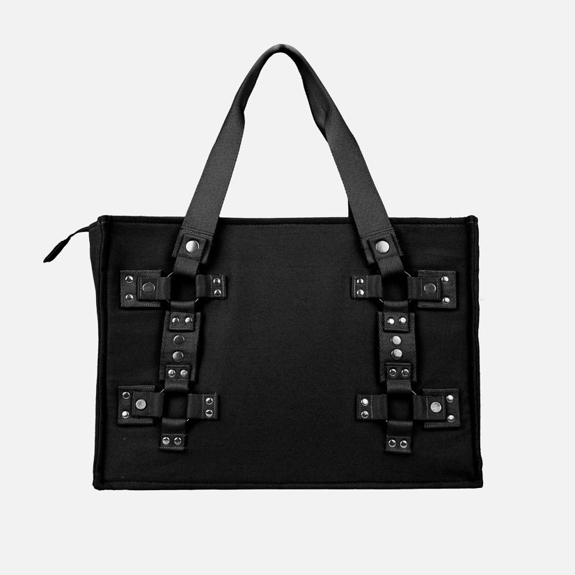 HIERARCHY STUDIOS ENE - Black Metal Plate Stud Tote Bag