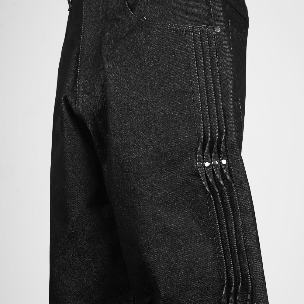 Black Studs Raw Baggy Denim Pants