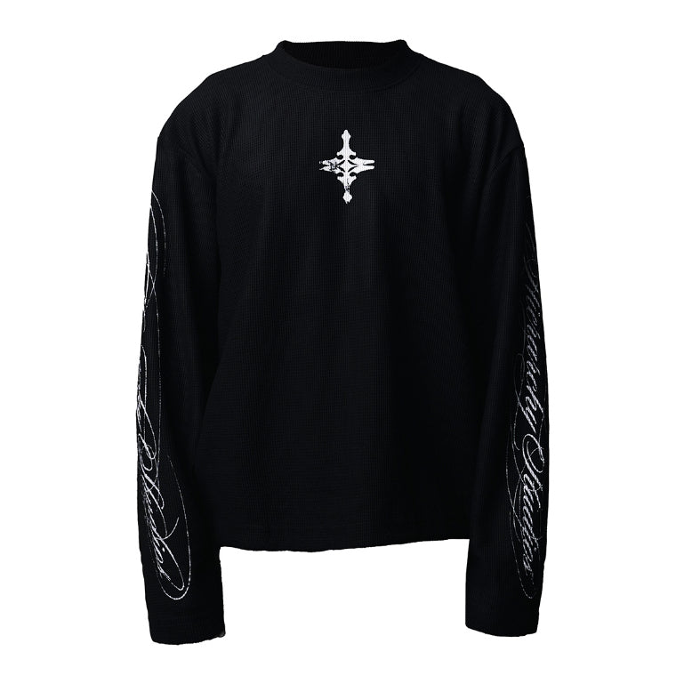 Black CC Thermal Waffle Boxy Long Sleeve
