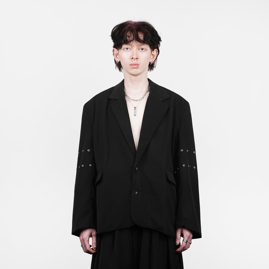 Black Metal Logo Oversized Blazer