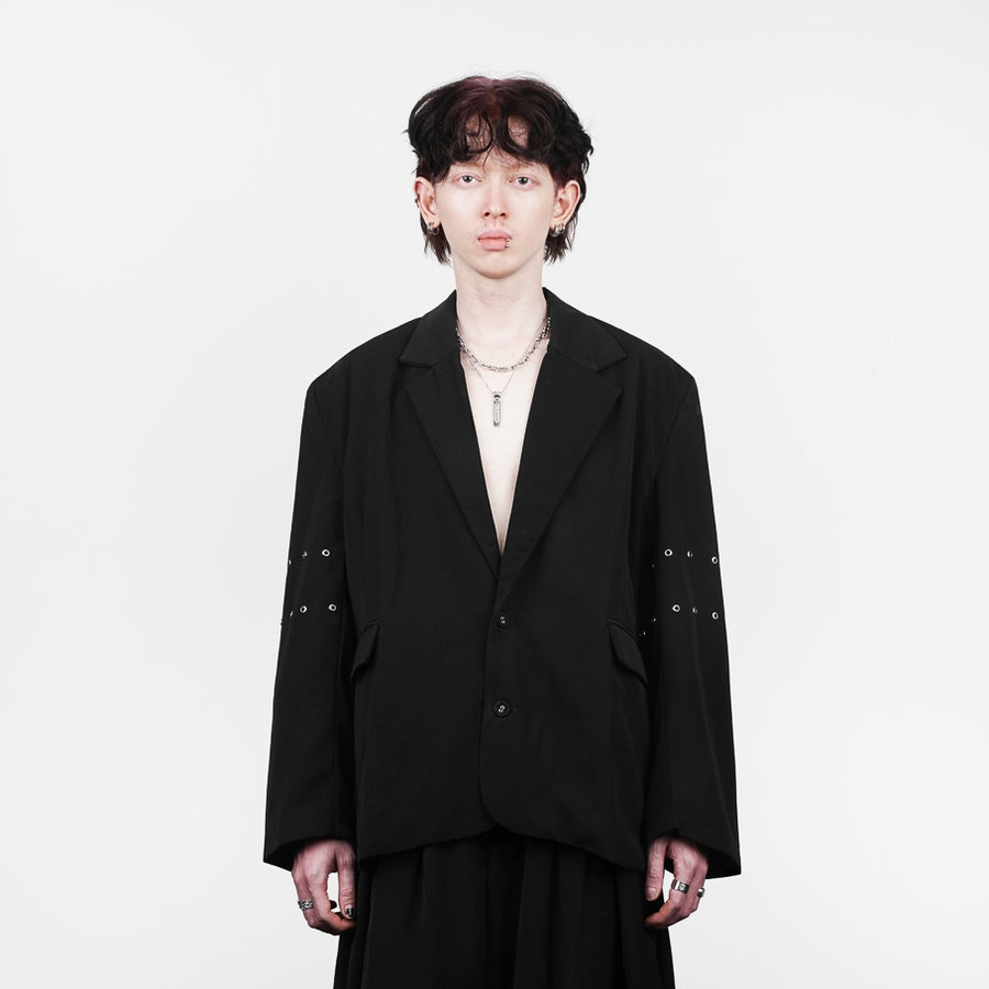 Black Metal Logo Oversized Blazer