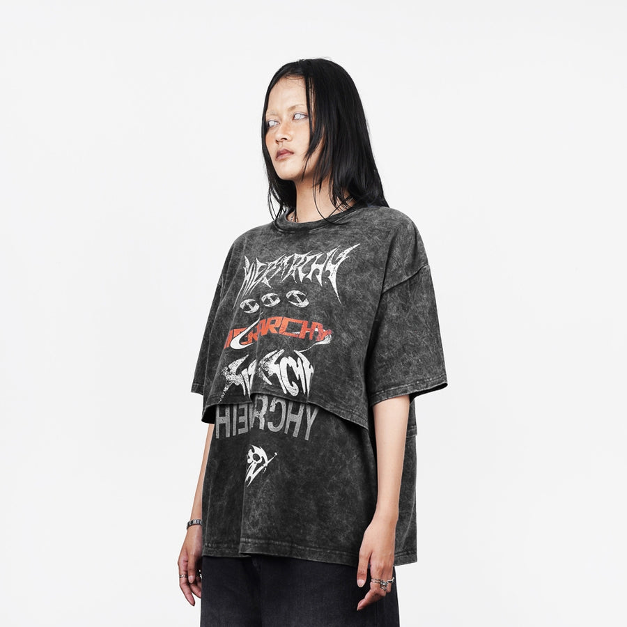 HIERARCHY STUDIOS ENE - Washed Black Layered ENE Boxy Oversized T-Shirt