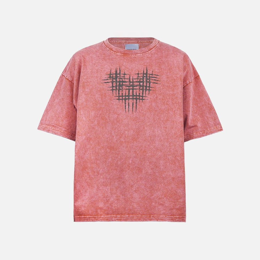 Washed Pink Hearts Logo Boxy Oversized T-Shirt