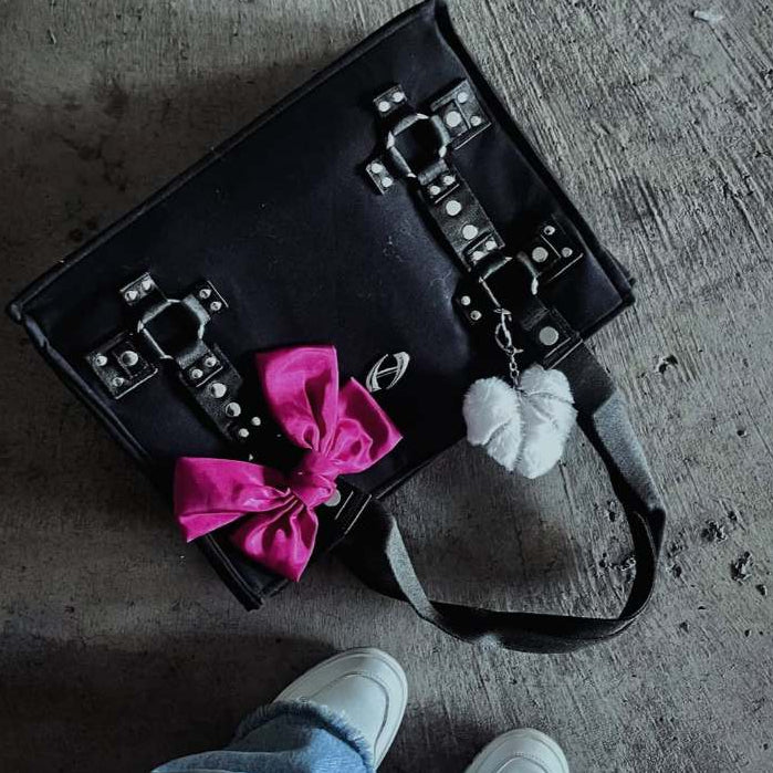 HIERARCHY STUDIOS ENE - Black Metal Plate Stud Tote Bag
