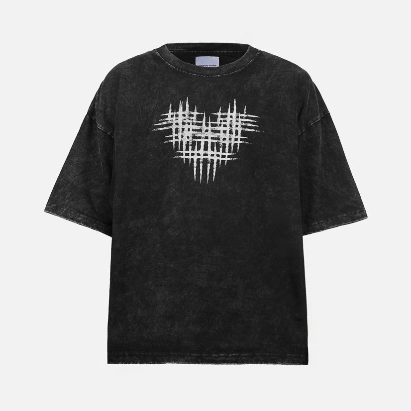 Washed Pink Hearts Logo Boxy Oversized T-Shirt