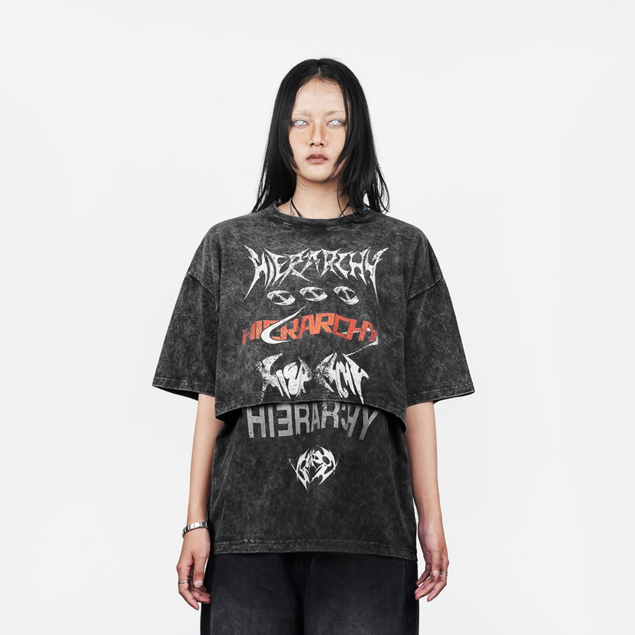 HIERARCHY STUDIOS ENE - Washed Black Layered ENE Boxy Oversized T-Shirt