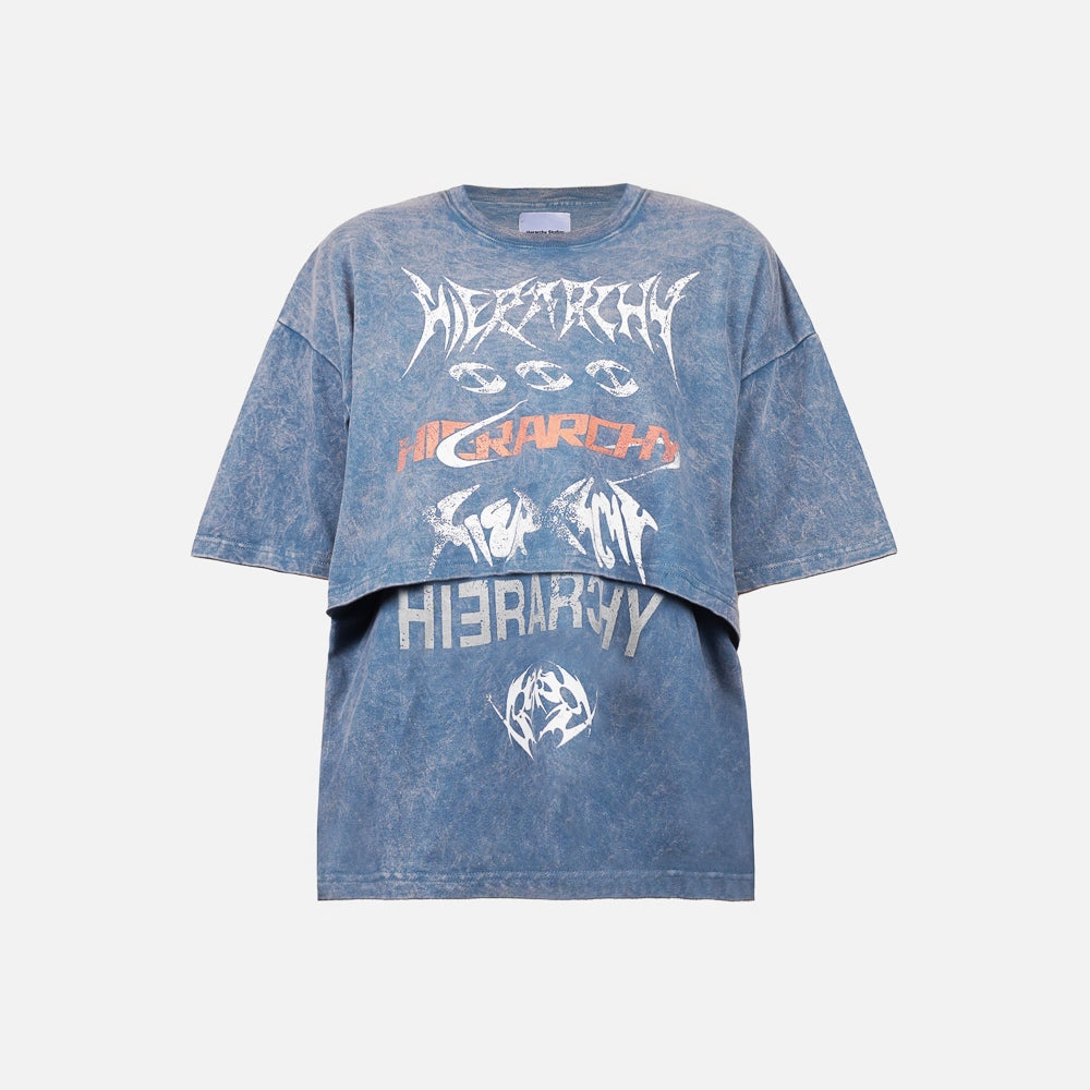 Washed Blue Layered ENE Boxy Oversized T-Shirt