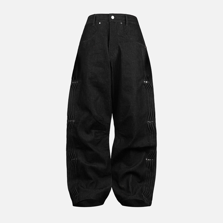 Black Studs Raw Baggy Denim Pants