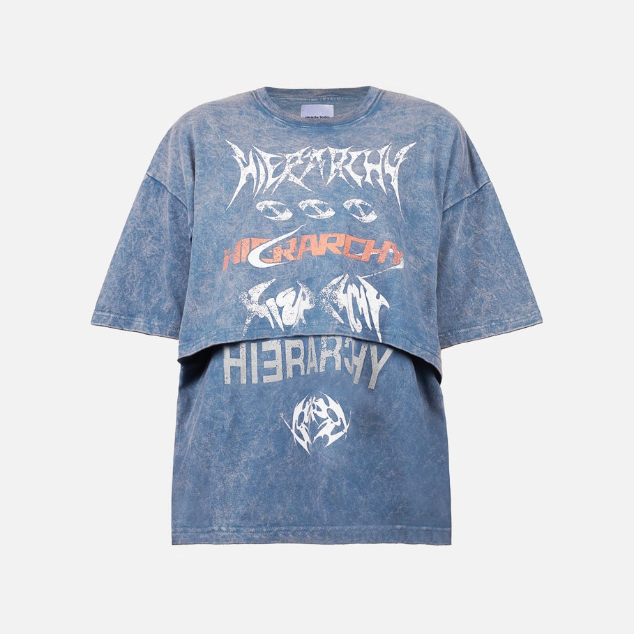 Washed Blue Layered ENE Boxy Oversized T-Shirt