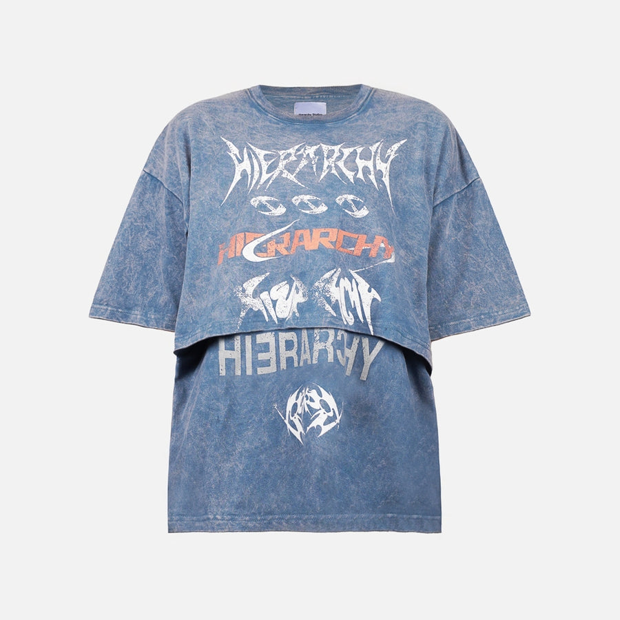 Washed Blue Layered ENE Boxy Oversized T-Shirt