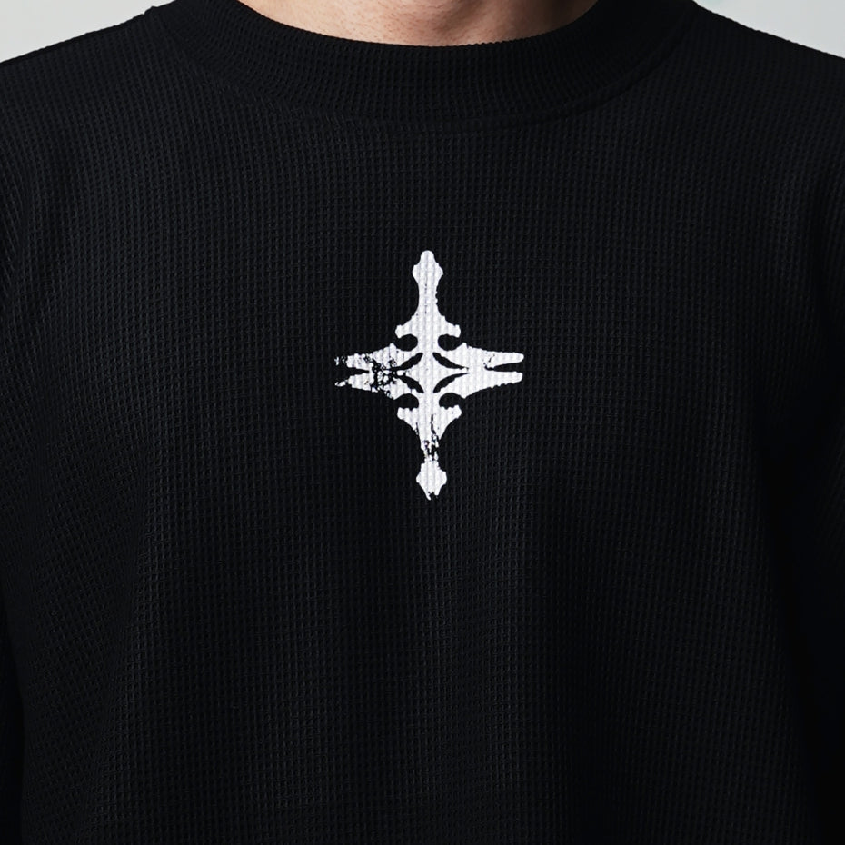 Black CC Thermal Waffle Boxy Long Sleeve