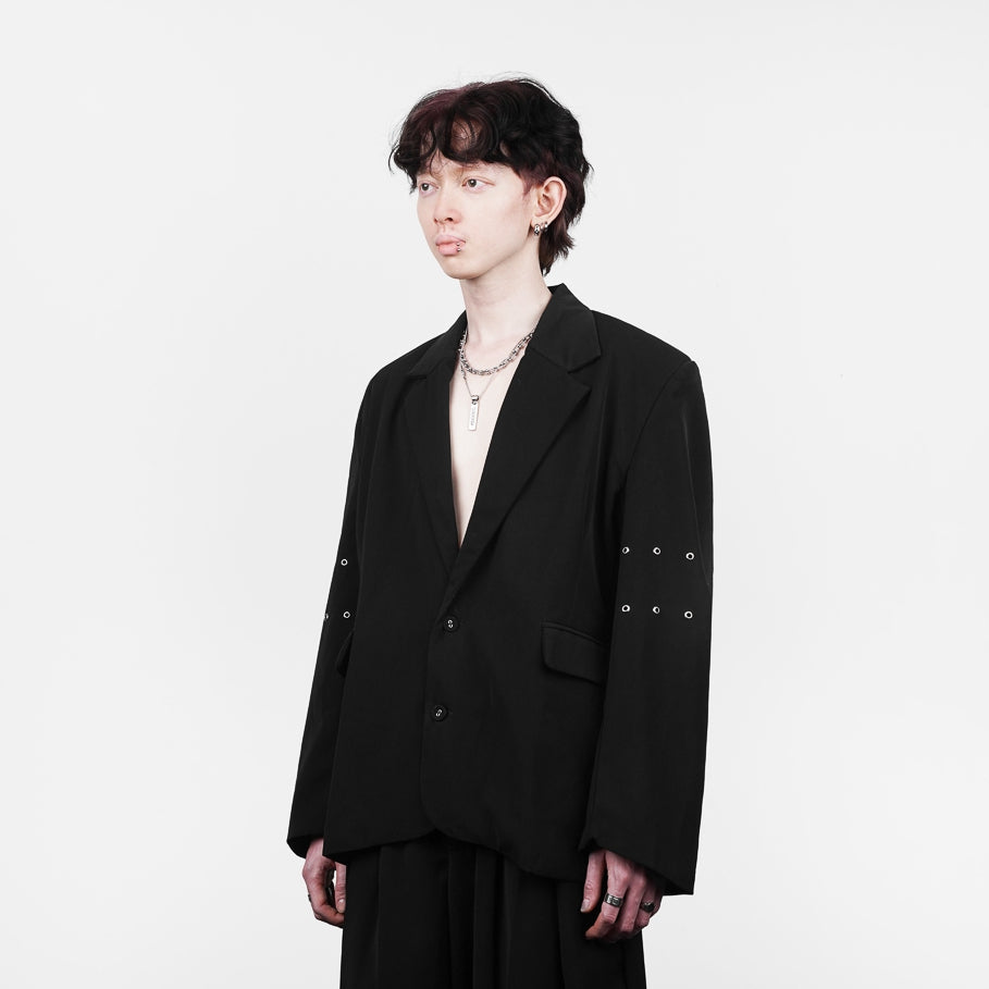 Black Metal Logo Oversized Blazer