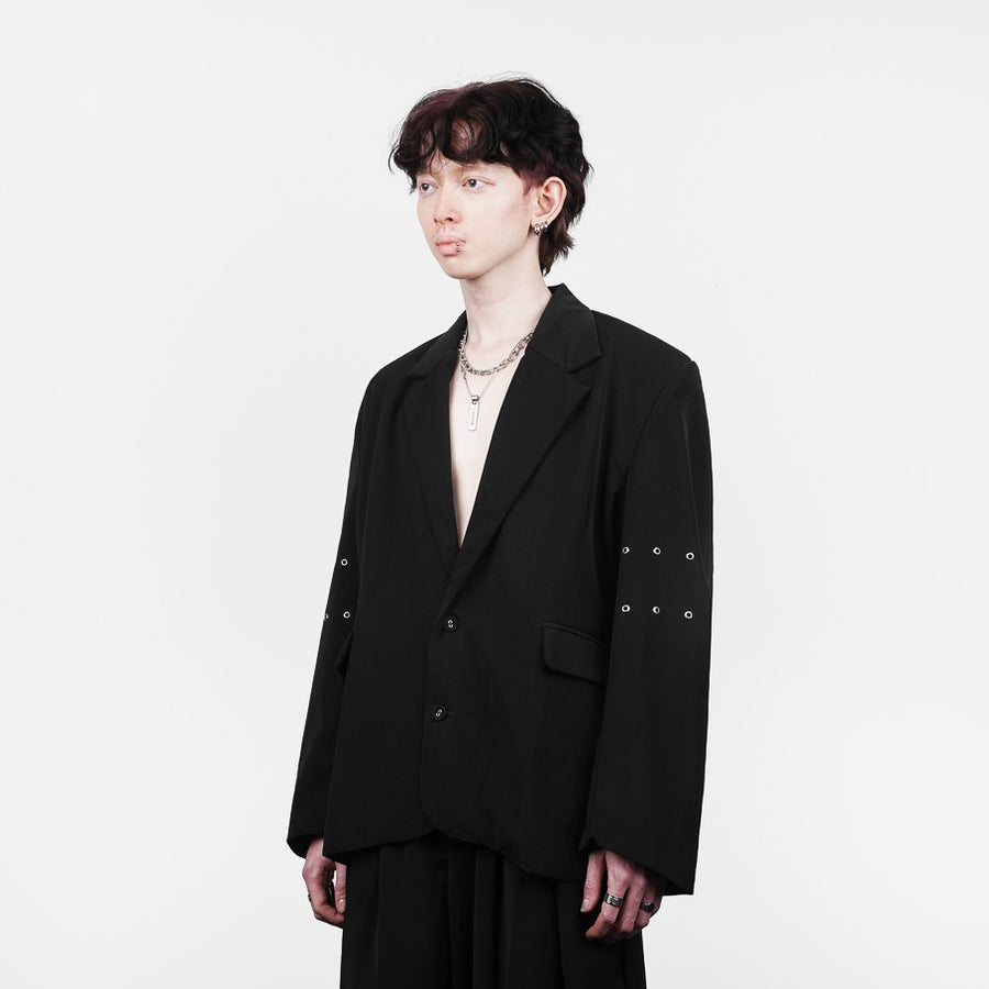 Black Metal Logo Oversized Blazer
